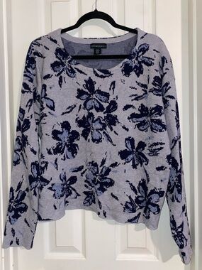 Cynthia Rowley Gray & Navy Floral Scoop Neck Sweater